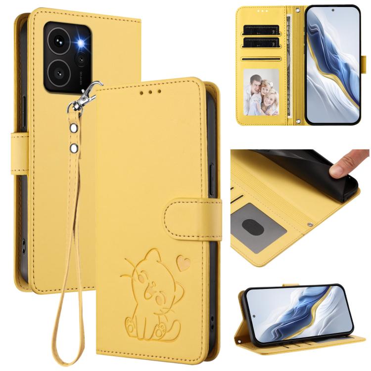 Embossed Heart Cat Leather Phone Case with Hand Strap, For HMD Fuison, For HMD Skyline, For HMD Pulse Pro / Pulse / Pulse+