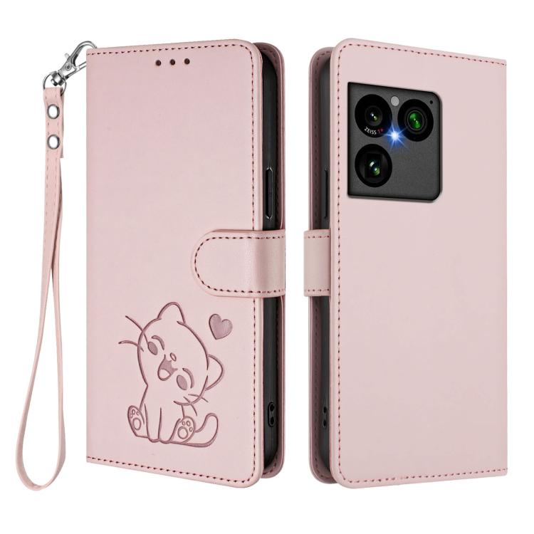 Embossed Heart Cat Leather Phone Case with Hand Strap, For Sony Xperia 1 VIII, For Sony Xperia 10 VII, For Sony Xperia 1 VII, For Sony Xperia 10 VI