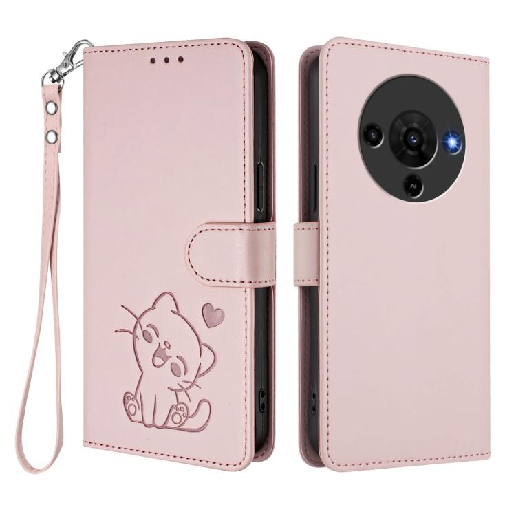Embossed Heart Cat Leather Phone Case with Hand Strap, For ZTE Blade A76 5G, For ZTE Blade A36 4G, For ZTE Blade A56 4G, For ZTE nubia Neo 3