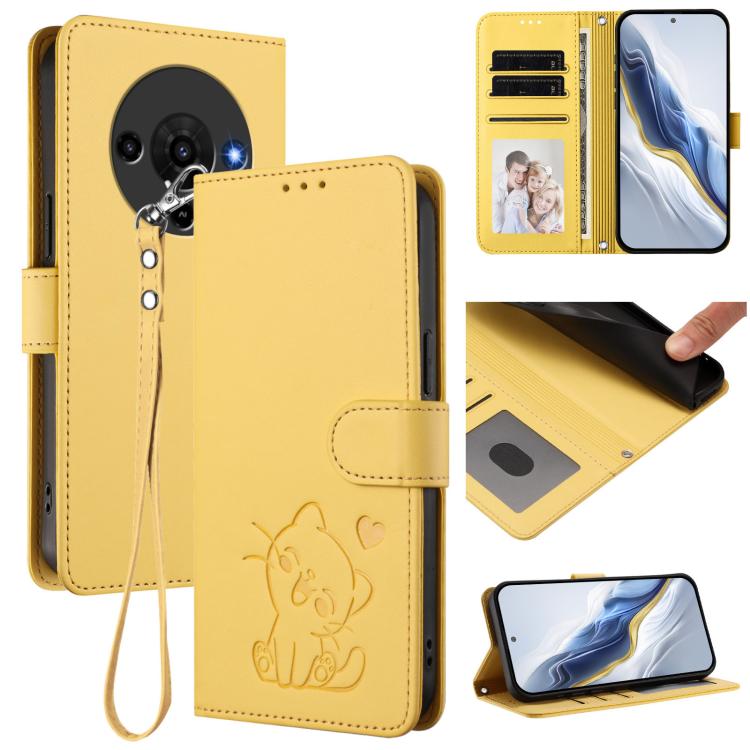 Embossed Heart Cat Leather Phone Case with Hand Strap, For ZTE Blade A76 5G, For ZTE Blade A36 4G, For ZTE Blade A56 4G, For ZTE nubia Neo 3