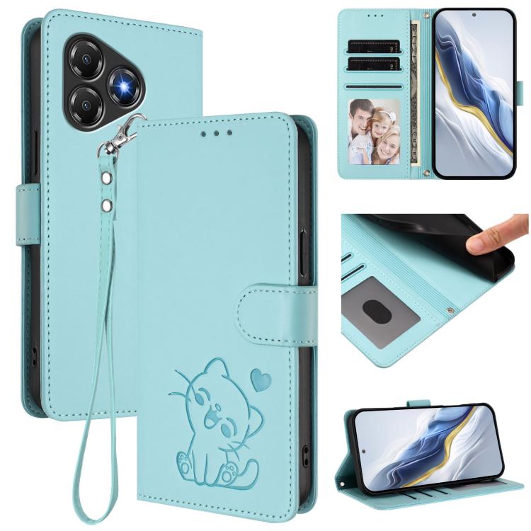 Embossed Heart Cat Leather Phone Case with Hand Strap, For ZTE Blade A76 5G, For ZTE Blade A36 4G, For ZTE Blade A56 4G, For ZTE nubia Neo 3