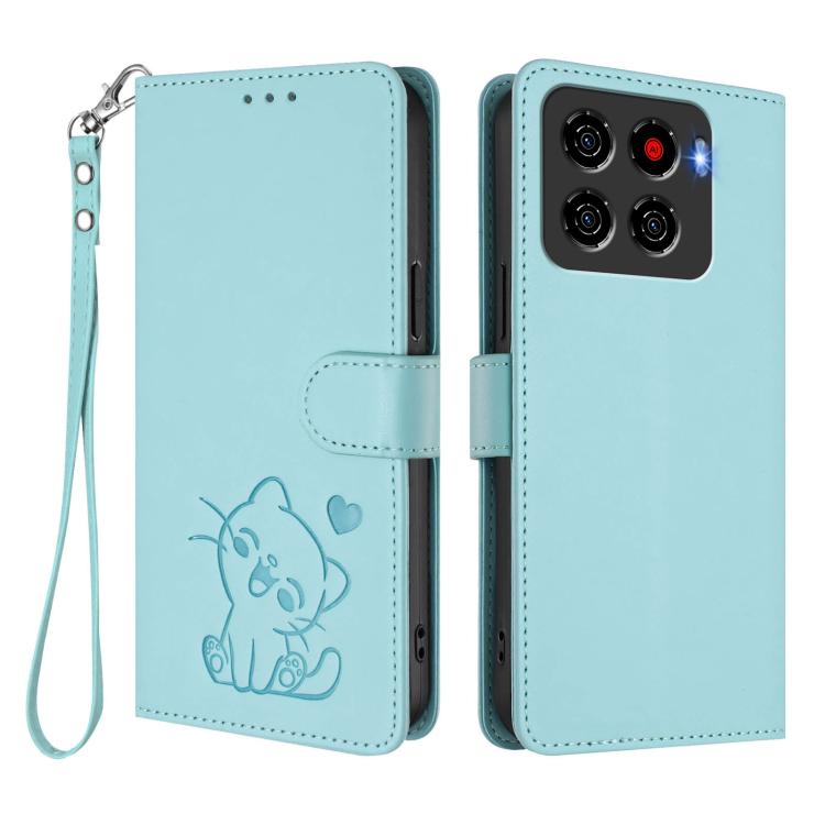 Embossed Heart Cat Leather Phone Case with Hand Strap, For ZTE Blade A76 5G, For ZTE Blade A36 4G, For ZTE Blade A56 4G, For ZTE nubia Neo 3