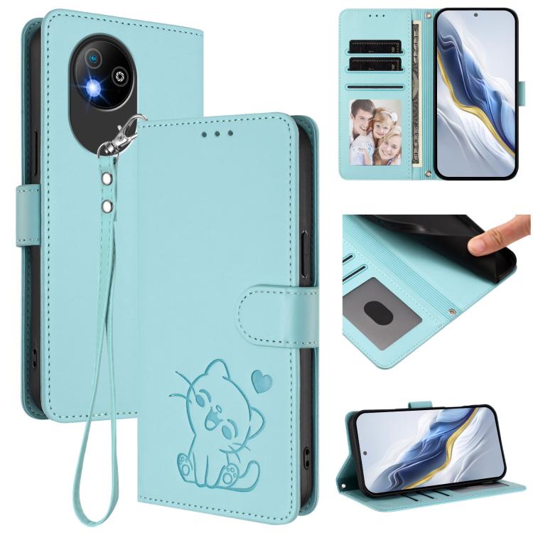Embossed Heart Cat Leather Phone Case with Hand Strap, For ZTE Blade V70 Max, For ZTE nubia Z70 Ultra, For ZTE Blade A35 Lite / A35 Core, For ZTE Blade V70