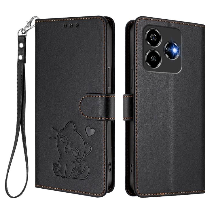 Embossed Heart Cat Leather Phone Case with Hand Strap, For ZTE nubia RedMagic 10 Pro, For ZTE Blade V60 Vita / V60 Design, For ZTE Blade A75 5G / nubia Focus 5G, For ZTE Blade A75 4G