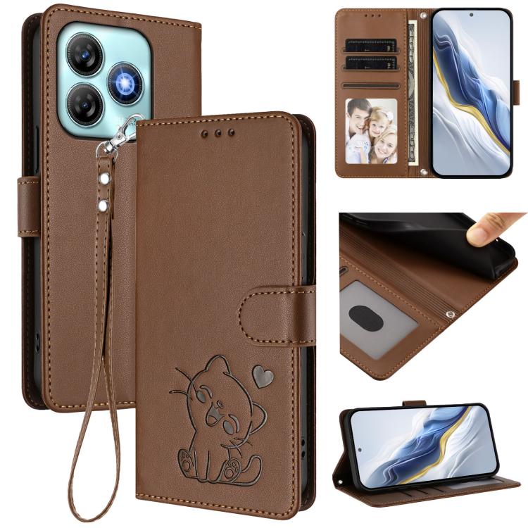 Embossed Heart Cat Leather Phone Case with Hand Strap, For ZTE nubia RedMagic 10 Pro, For ZTE Blade V60 Vita / V60 Design, For ZTE Blade A75 5G / nubia Focus 5G, For ZTE Blade A75 4G