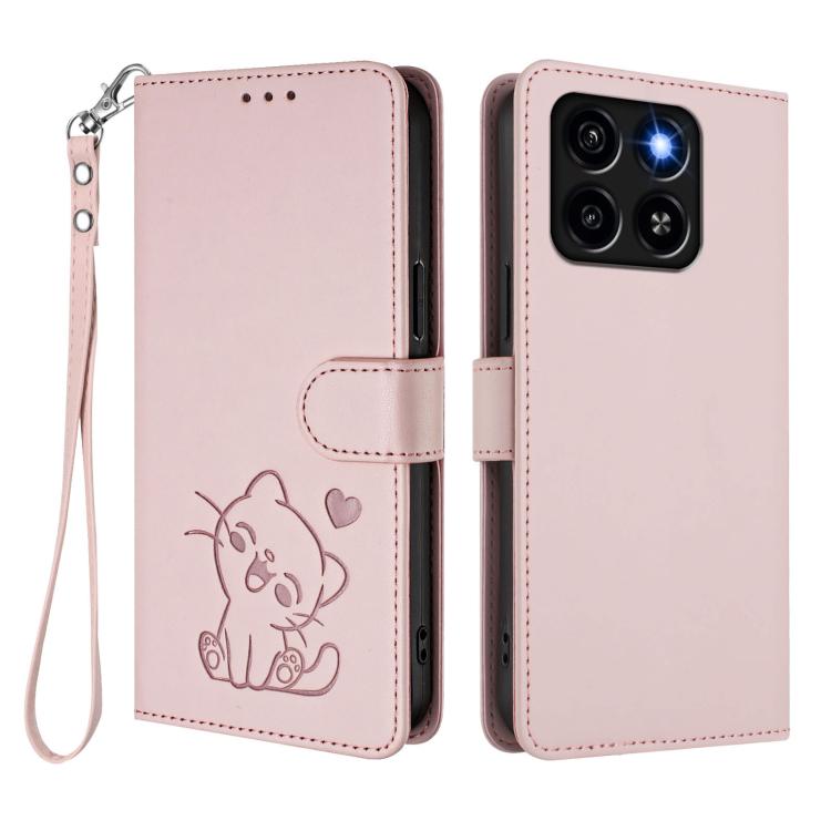 Embossed Heart Cat Leather Phone Case with Hand Strap, For ZTE Blade A35 / A55, For ZTE nubia Focus Pro 5G, For ZTE nubia Z60 Ultra, For ZTE Blade A73 5G