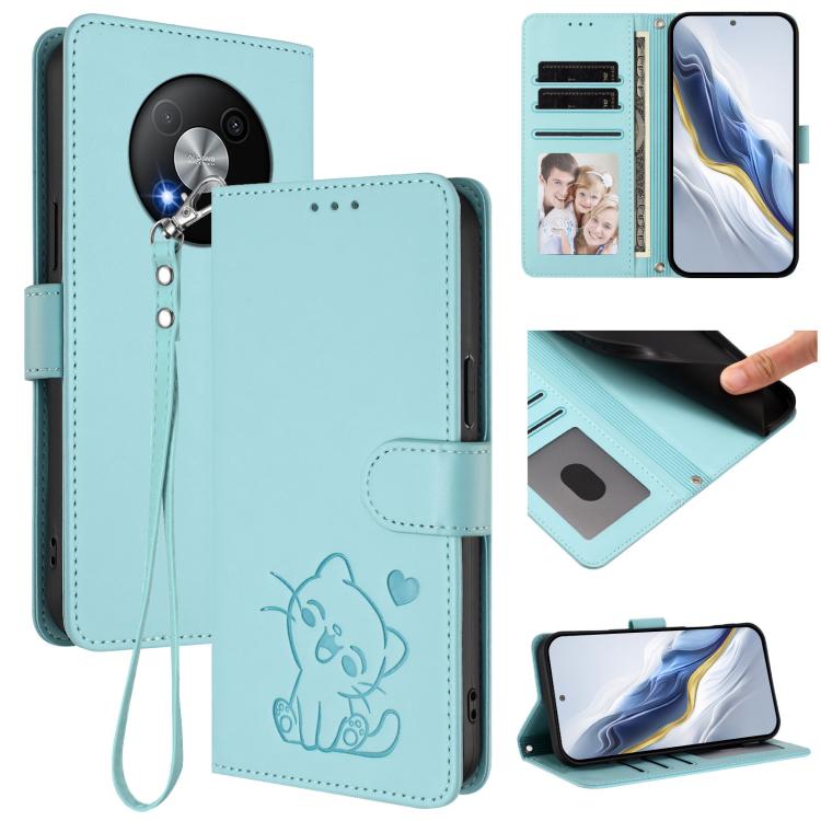 Embossed Heart Cat Leather Phone Case with Hand Strap, For ZTE Blade A35 / A55, For ZTE nubia Focus Pro 5G, For ZTE nubia Z60 Ultra, For ZTE Blade A73 5G