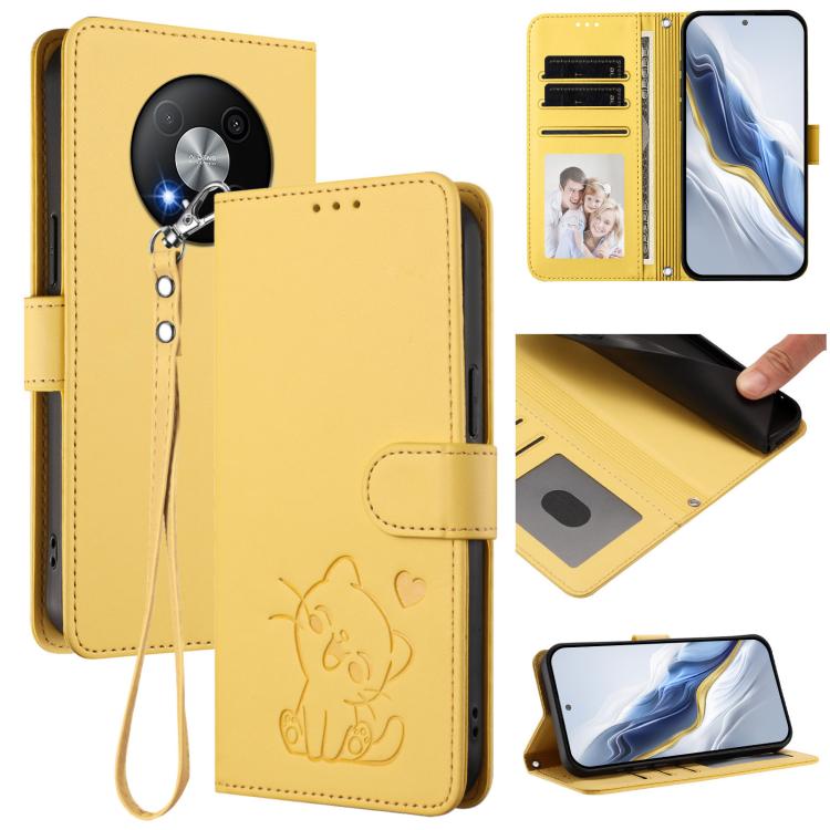 Embossed Heart Cat Leather Phone Case with Hand Strap, For ZTE Blade A35 / A55, For ZTE nubia Focus Pro 5G, For ZTE nubia Z60 Ultra, For ZTE Blade A73 5G
