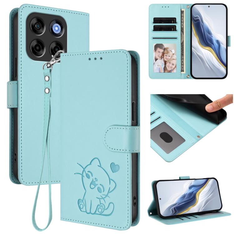 Embossed Heart Cat Leather Phone Case with Hand Strap, For ZTE Blade V70 Max, For ZTE nubia Z70 Ultra, For ZTE Blade A35 Lite / A35 Core, For ZTE Blade V70