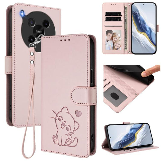 Embossed Heart Cat Leather Phone Case with Hand Strap, For ZTE Blade V70 Max, For ZTE nubia Z70 Ultra, For ZTE Blade A35 Lite / A35 Core, For ZTE Blade V70