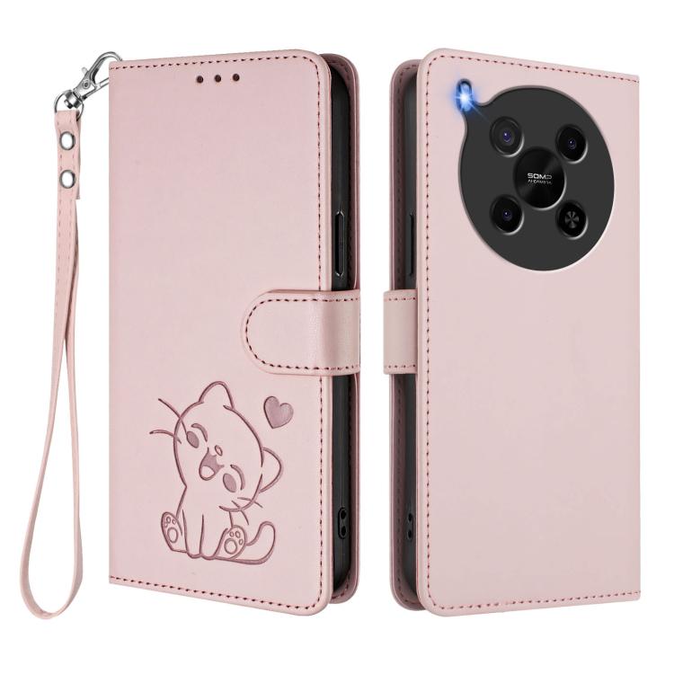Embossed Heart Cat Leather Phone Case with Hand Strap, For ZTE Blade V70 Max, For ZTE nubia Z70 Ultra, For ZTE Blade A35 Lite / A35 Core, For ZTE Blade V70