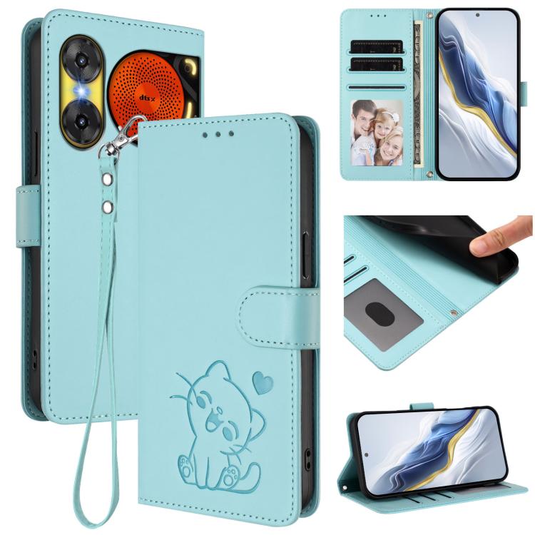 Embossed Heart Cat Leather Phone Case with Hand Strap, For ZTE nubia Neo 3 GT 5G, For ZTE nubia Music 2, For ZTE nubia S 5G A403ZT, For ZTE Blade V70 Vita / nubia V70 Design