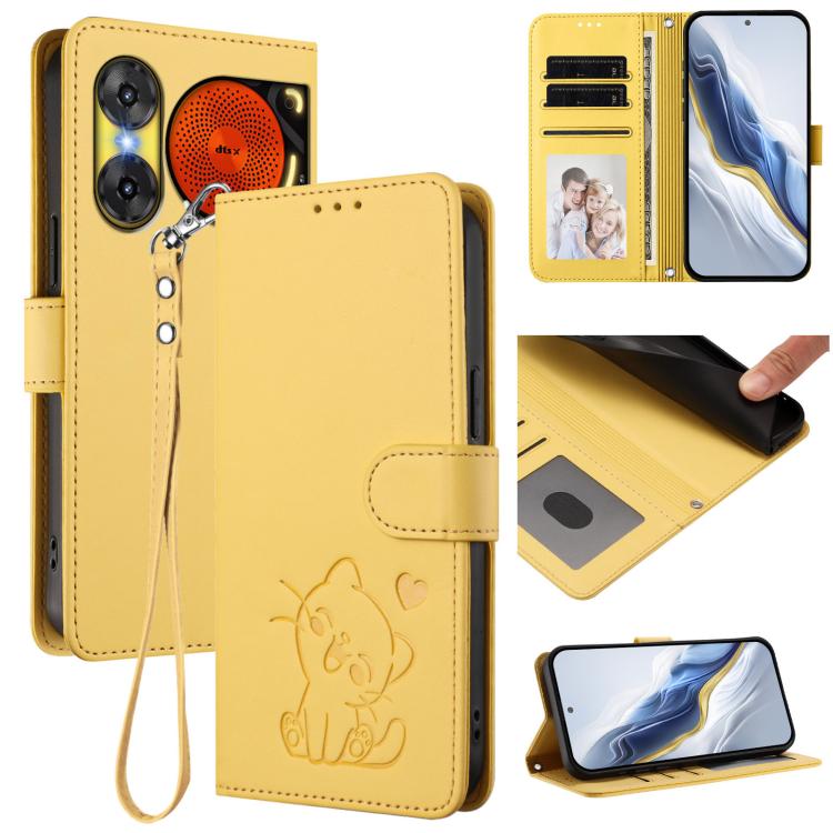 Embossed Heart Cat Leather Phone Case with Hand Strap, For ZTE nubia Neo 3 GT 5G, For ZTE nubia Music 2, For ZTE nubia S 5G A403ZT, For ZTE Blade V70 Vita / nubia V70 Design