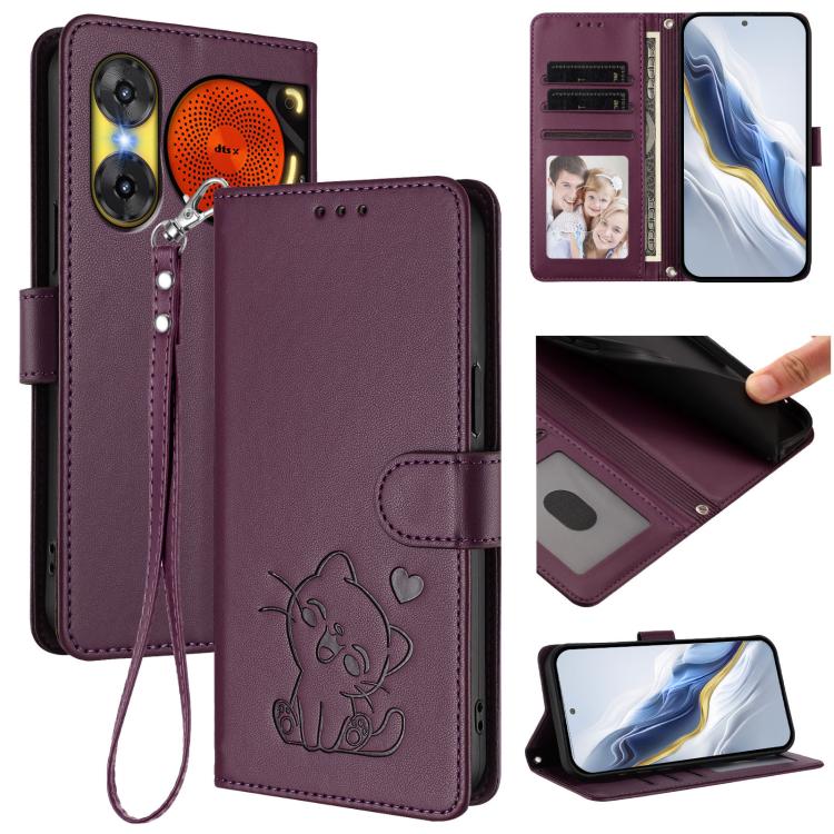 Embossed Heart Cat Leather Phone Case with Hand Strap, For ZTE nubia Neo 3 GT 5G, For ZTE nubia Music 2, For ZTE nubia S 5G A403ZT, For ZTE Blade V70 Vita / nubia V70 Design