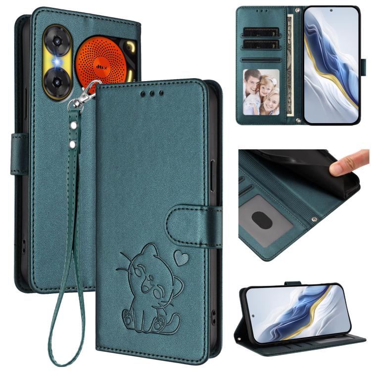 Embossed Heart Cat Leather Phone Case with Hand Strap, For ZTE nubia Neo 3 GT 5G, For ZTE nubia Music 2, For ZTE nubia S 5G A403ZT, For ZTE Blade V70 Vita / nubia V70 Design