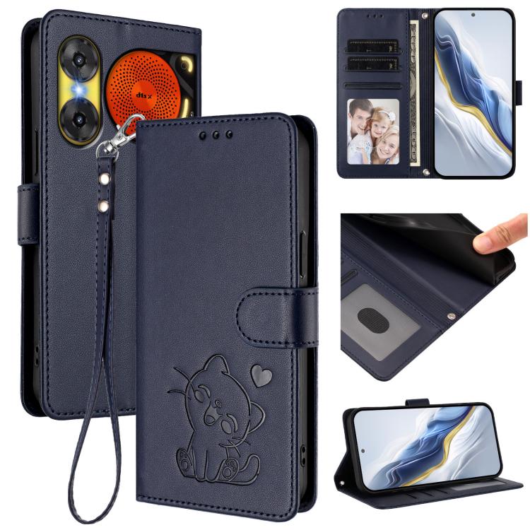 Embossed Heart Cat Leather Phone Case with Hand Strap, For ZTE nubia Neo 3 GT 5G, For ZTE nubia Music 2, For ZTE nubia S 5G A403ZT, For ZTE Blade V70 Vita / nubia V70 Design
