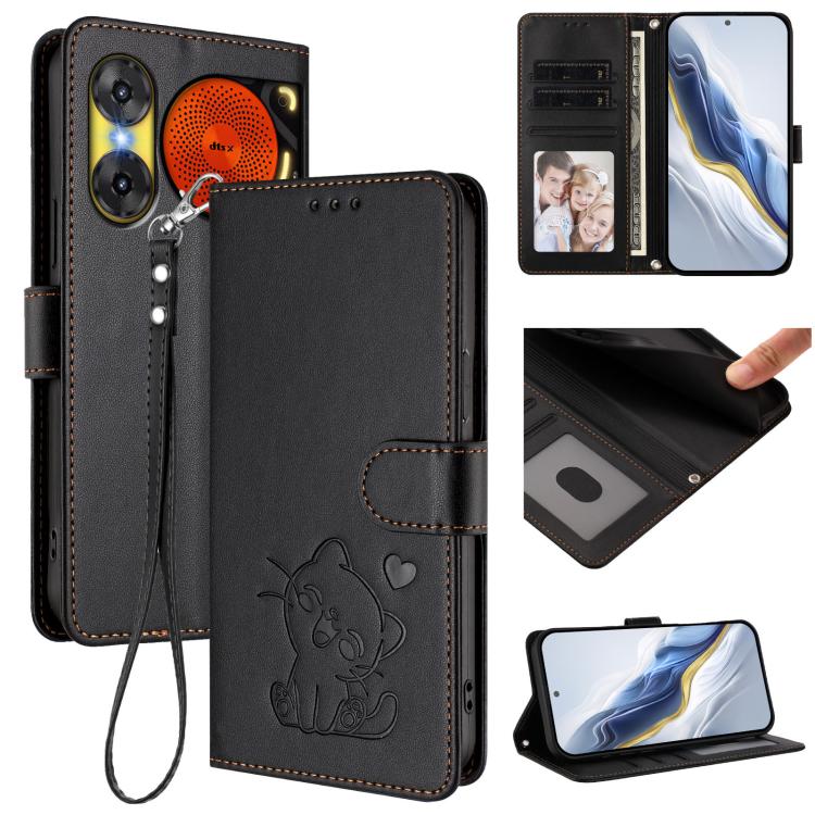 Embossed Heart Cat Leather Phone Case with Hand Strap, For ZTE nubia Neo 3 GT 5G, For ZTE nubia Music 2, For ZTE nubia S 5G A403ZT, For ZTE Blade V70 Vita / nubia V70 Design