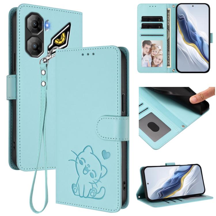 Embossed Heart Cat Leather Phone Case with Hand Strap, For ZTE Blade A76 5G, For ZTE Blade A36 4G, For ZTE Blade A56 4G, For ZTE nubia Neo 3