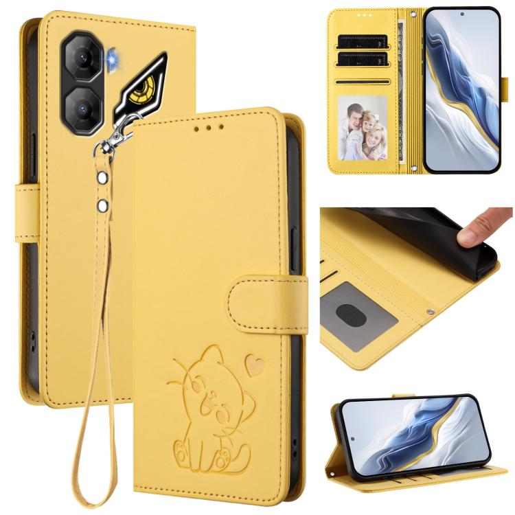 Embossed Heart Cat Leather Phone Case with Hand Strap, For ZTE Blade A76 5G, For ZTE Blade A36 4G, For ZTE Blade A56 4G, For ZTE nubia Neo 3