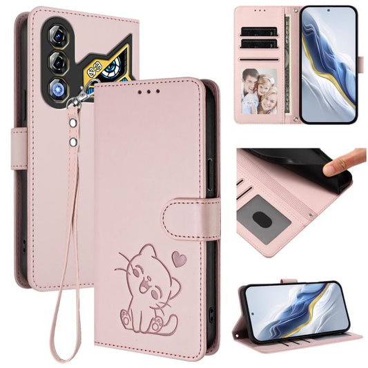 Embossed Heart Cat Leather Phone Case with Hand Strap, For ZTE nubia Neo 3 GT 5G, For ZTE nubia Music 2, For ZTE nubia S 5G A403ZT, For ZTE Blade V70 Vita / nubia V70 Design