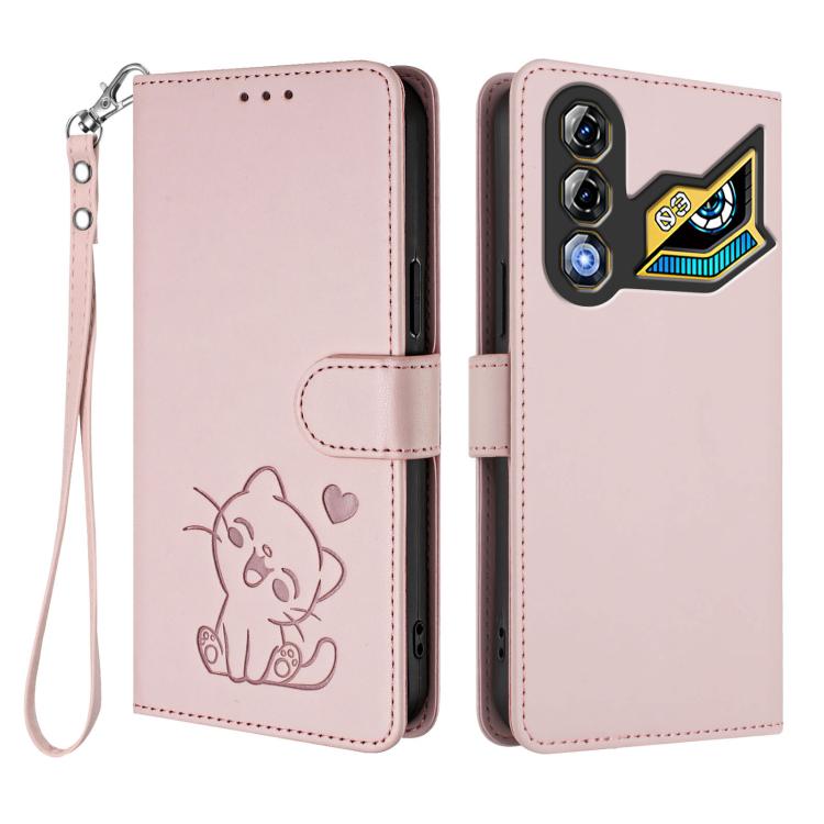 Embossed Heart Cat Leather Phone Case with Hand Strap, For ZTE nubia Neo 3 GT 5G, For ZTE nubia Music 2, For ZTE nubia S 5G A403ZT, For ZTE Blade V70 Vita / nubia V70 Design