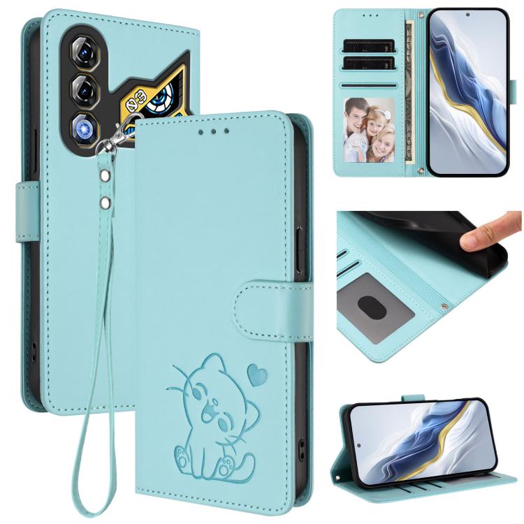 Embossed Heart Cat Leather Phone Case with Hand Strap, For ZTE nubia Neo 3 GT 5G, For ZTE nubia Music 2, For ZTE nubia S 5G A403ZT, For ZTE Blade V70 Vita / nubia V70 Design