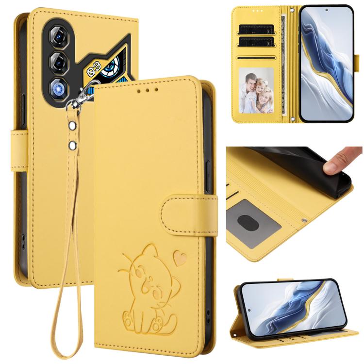 Embossed Heart Cat Leather Phone Case with Hand Strap, For ZTE nubia Neo 3 GT 5G, For ZTE nubia Music 2, For ZTE nubia S 5G A403ZT, For ZTE Blade V70 Vita / nubia V70 Design