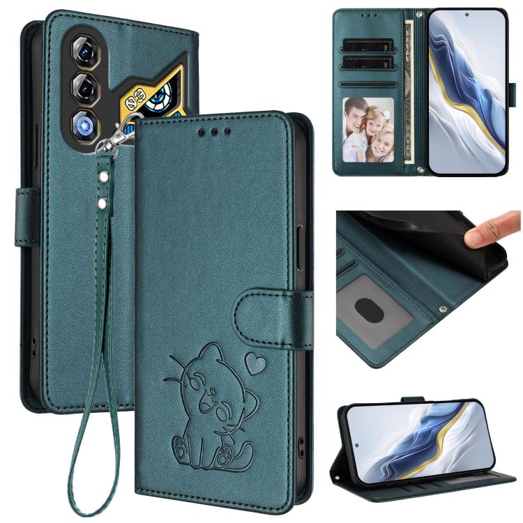 Embossed Heart Cat Leather Phone Case with Hand Strap, For ZTE nubia Neo 3 GT 5G, For ZTE nubia Music 2, For ZTE nubia S 5G A403ZT, For ZTE Blade V70 Vita / nubia V70 Design