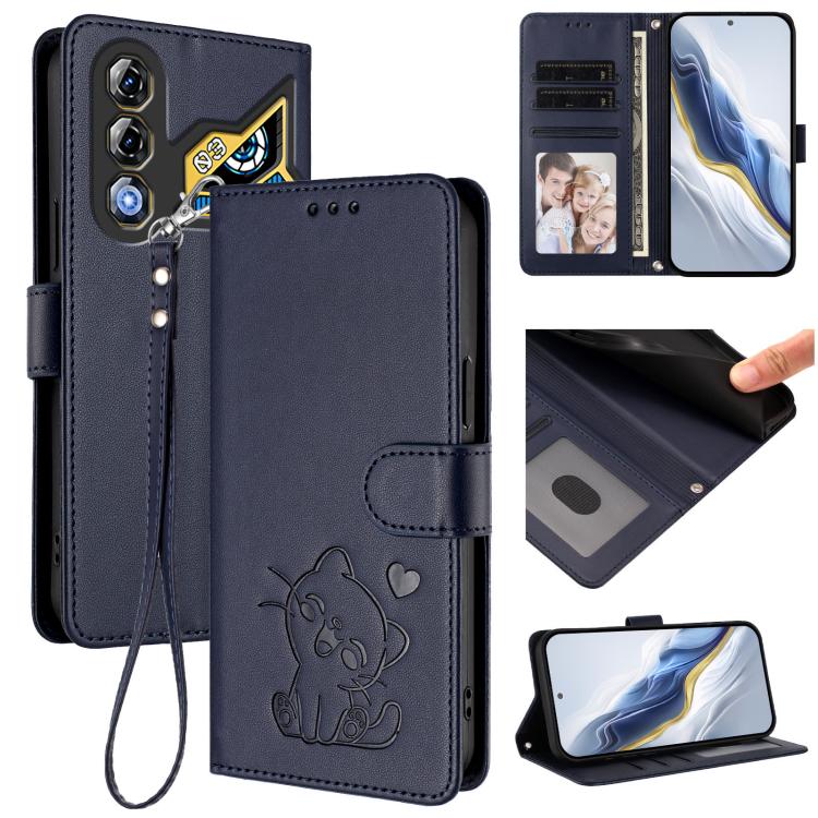 Embossed Heart Cat Leather Phone Case with Hand Strap, For ZTE nubia Neo 3 GT 5G, For ZTE nubia Music 2, For ZTE nubia S 5G A403ZT, For ZTE Blade V70 Vita / nubia V70 Design