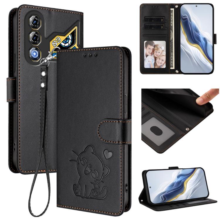 Embossed Heart Cat Leather Phone Case with Hand Strap, For ZTE nubia Neo 3 GT 5G, For ZTE nubia Music 2, For ZTE nubia S 5G A403ZT, For ZTE Blade V70 Vita / nubia V70 Design