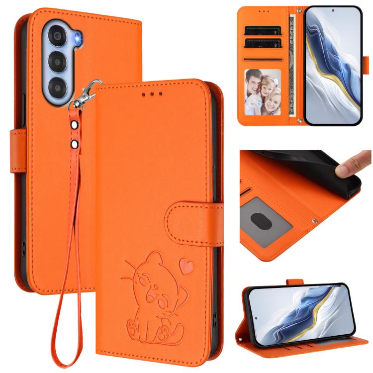 Embossed Heart Cat Leather Phone Case with Hand Strap, For ZTE nubia Neo 3 GT 5G, For ZTE nubia Music 2, For ZTE nubia S 5G A403ZT, For ZTE Blade V70 Vita / nubia V70 Design
