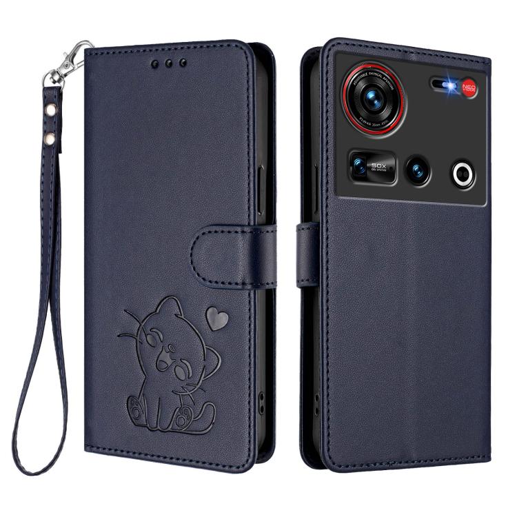 Embossed Heart Cat Leather Phone Case with Hand Strap, For ZTE Blade V70 Max, For ZTE nubia Z70 Ultra, For ZTE Blade A35 Lite / A35 Core, For ZTE Blade V70