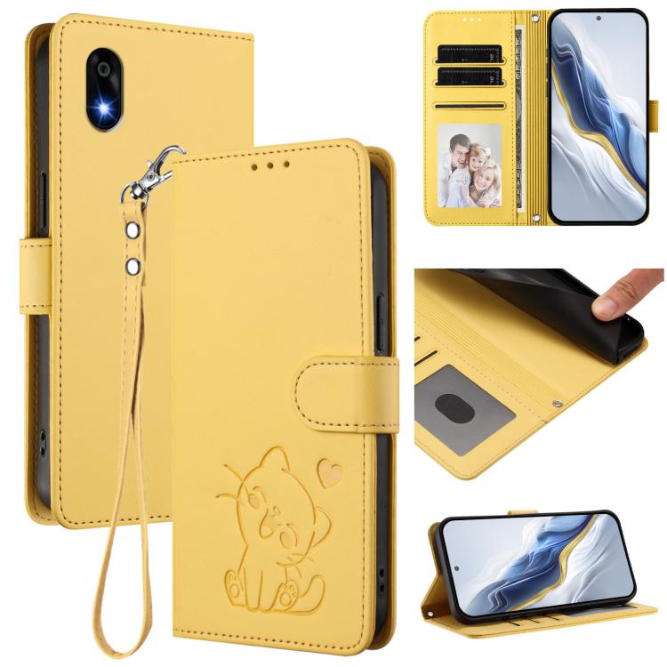 Embossed Heart Cat Leather Phone Case with Hand Strap, For ZTE nubia RedMagic 10 Air, For ZTE Kantan Sumaho 4 A402ZT, For ZTE Blade V60 4G / Axon 60 4G, For ZTE Blade A35e