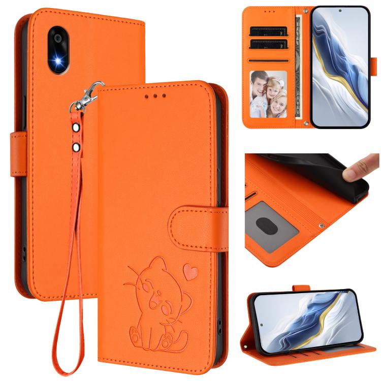 Embossed Heart Cat Leather Phone Case with Hand Strap, For ZTE nubia RedMagic 10 Air, For ZTE Kantan Sumaho 4 A402ZT, For ZTE Blade V60 4G / Axon 60 4G, For ZTE Blade A35e