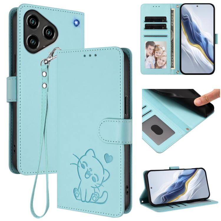 Embossed Heart Cat Leather Phone Case with Hand Strap, For ZTE nubia RedMagic 11 Air, For ZTE Blade A75 Pro / Telstra T-Elite 5G, For ZTE Blade A76 4G, For ZTE Blade A56 Pro