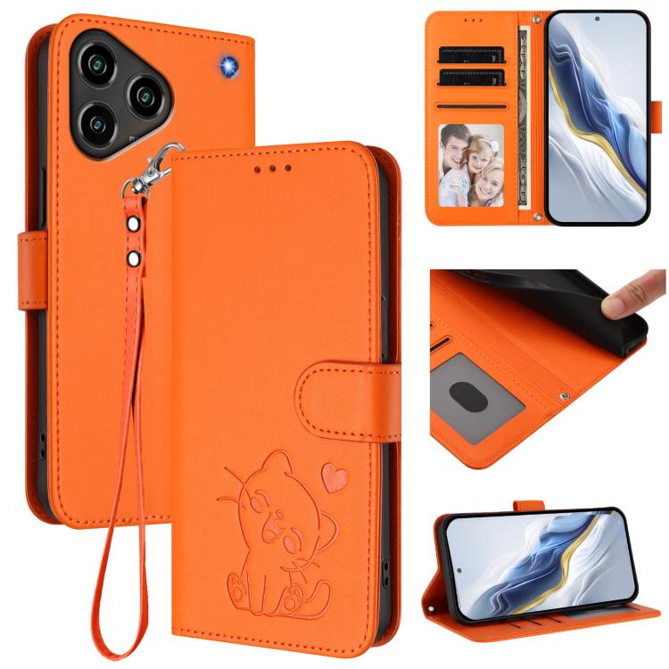 Embossed Heart Cat Leather Phone Case with Hand Strap, For ZTE nubia RedMagic 11 Air, For ZTE Blade A75 Pro / Telstra T-Elite 5G, For ZTE Blade A76 4G, For ZTE Blade A56 Pro