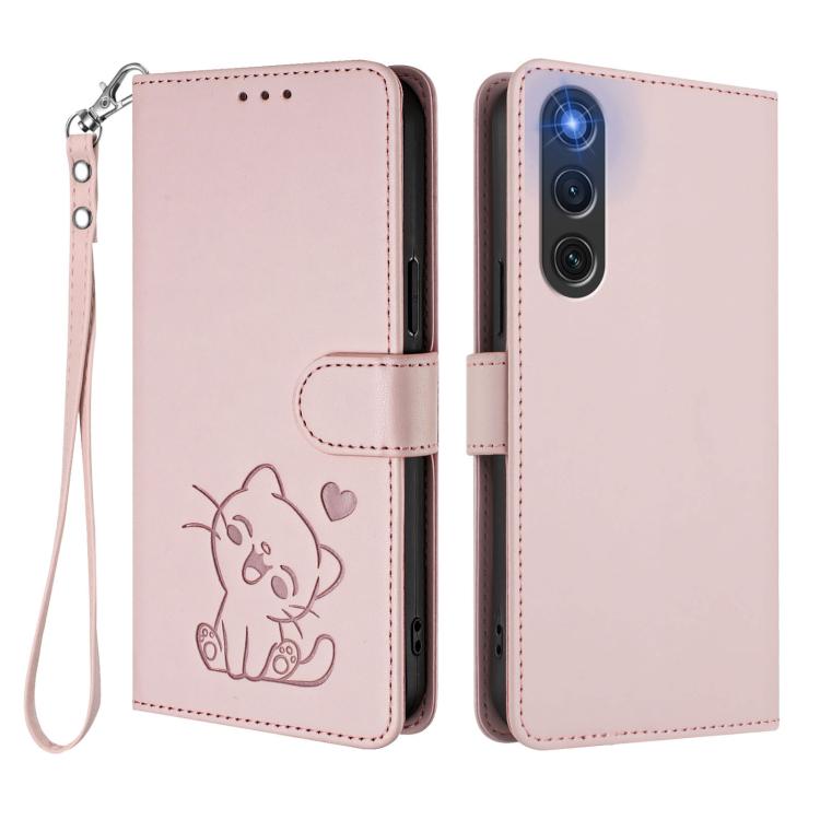 Embossed Heart Cat Leather Phone Case with Hand Strap, For ZTE nubia RedMagic 10 Air, For ZTE Kantan Sumaho 4 A402ZT, For ZTE Blade V60 4G / Axon 60 4G, For ZTE Blade A35e