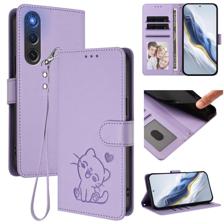 Embossed Heart Cat Leather Phone Case with Hand Strap, For ZTE nubia RedMagic 10 Air, For ZTE Kantan Sumaho 4 A402ZT, For ZTE Blade V60 4G / Axon 60 4G, For ZTE Blade A35e