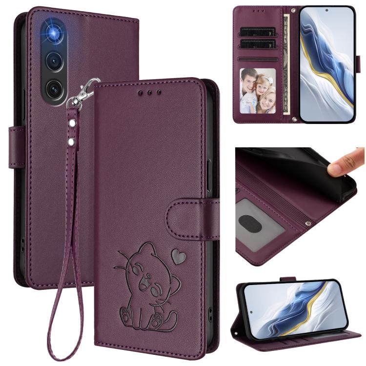 Embossed Heart Cat Leather Phone Case with Hand Strap, For ZTE nubia RedMagic 10 Air, For ZTE Kantan Sumaho 4 A402ZT, For ZTE Blade V60 4G / Axon 60 4G, For ZTE Blade A35e
