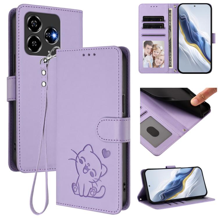 Embossed Heart Cat Leather Phone Case with Hand Strap, For ZTE nubia RedMagic 10 Air, For ZTE Kantan Sumaho 4 A402ZT, For ZTE Blade V60 4G / Axon 60 4G, For ZTE Blade A35e
