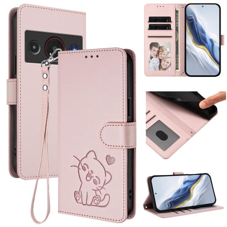 Embossed Heart Cat Leather Phone Case with Hand Strap, For ZTE nubia RedMagic 11 Air, For ZTE Blade A75 Pro / Telstra T-Elite 5G, For ZTE Blade A76 4G, For ZTE Blade A56 Pro