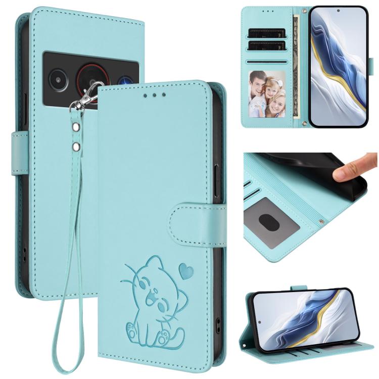 Embossed Heart Cat Leather Phone Case with Hand Strap, For ZTE nubia RedMagic 11 Air, For ZTE Blade A75 Pro / Telstra T-Elite 5G, For ZTE Blade A76 4G, For ZTE Blade A56 Pro