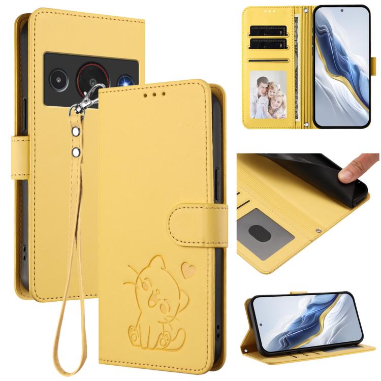 Embossed Heart Cat Leather Phone Case with Hand Strap, For ZTE nubia RedMagic 11 Air, For ZTE Blade A75 Pro / Telstra T-Elite 5G, For ZTE Blade A76 4G, For ZTE Blade A56 Pro