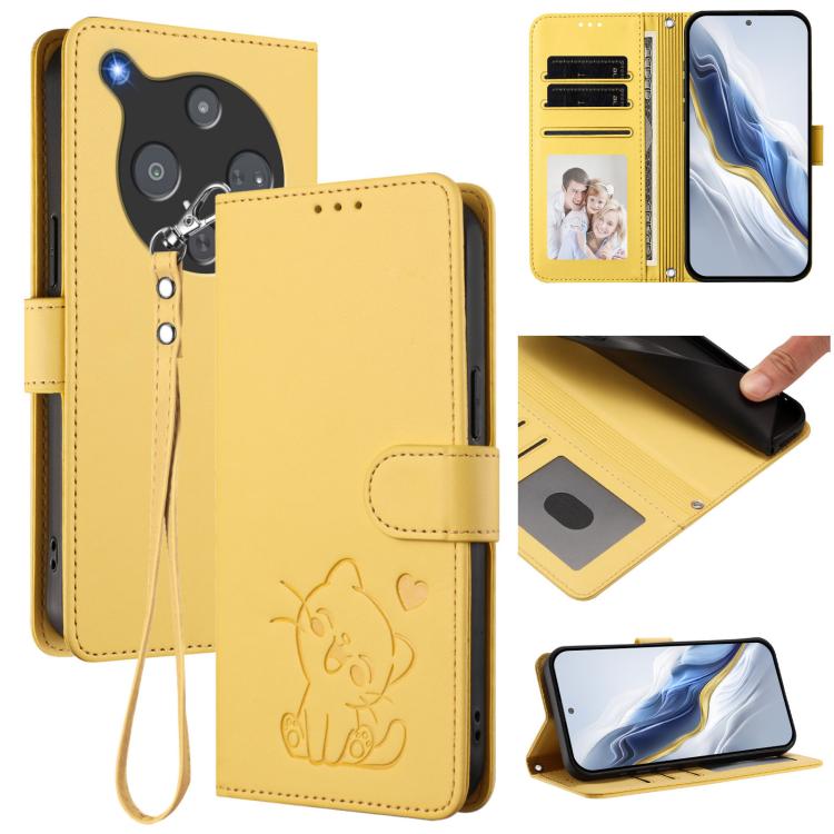 Embossed Heart Cat Leather Phone Case with Hand Strap, For ZTE nubia Neo 5 5G, For ZTE nubia Neo 5 GT 5G, For ZTE nubia P7 Pro 5G / Optus X Value 5G, For ZTE nubia P9 Pro 5G / Optus X Pro 2 5G