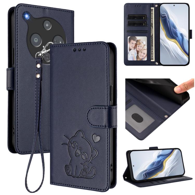Embossed Heart Cat Leather Phone Case with Hand Strap, For ZTE nubia Neo 5 5G, For ZTE nubia Neo 5 GT 5G, For ZTE nubia P7 Pro 5G / Optus X Value 5G, For ZTE nubia P9 Pro 5G / Optus X Pro 2 5G