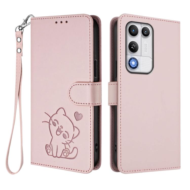 Embossed Heart Cat Leather Phone Case with Hand Strap, For ZTE nubia RedMagic 11 Air, For ZTE Blade A75 Pro / Telstra T-Elite 5G, For ZTE Blade A76 4G, For ZTE Blade A56 Pro