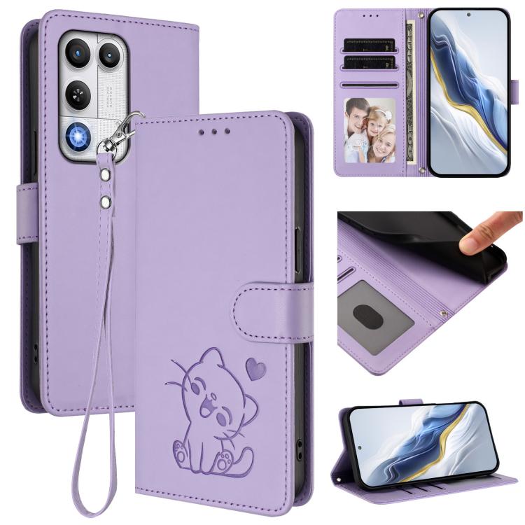 Embossed Heart Cat Leather Phone Case with Hand Strap, For ZTE nubia RedMagic 11 Air, For ZTE Blade A75 Pro / Telstra T-Elite 5G, For ZTE Blade A76 4G, For ZTE Blade A56 Pro