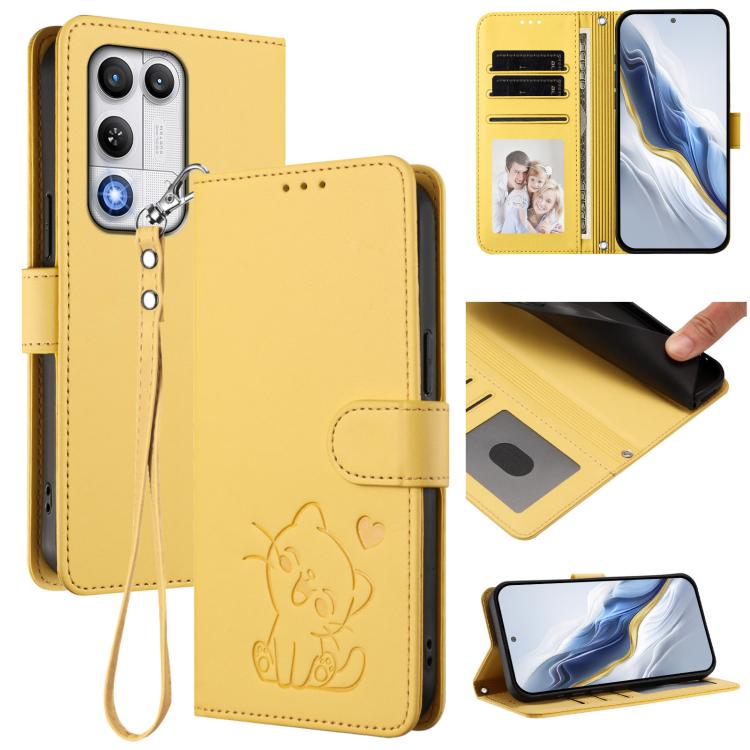 Embossed Heart Cat Leather Phone Case with Hand Strap, For ZTE nubia RedMagic 11 Air, For ZTE Blade A75 Pro / Telstra T-Elite 5G, For ZTE Blade A76 4G, For ZTE Blade A56 Pro
