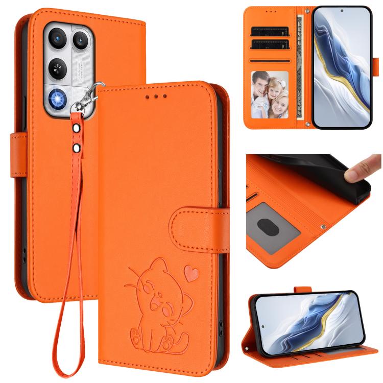 Embossed Heart Cat Leather Phone Case with Hand Strap, For ZTE nubia RedMagic 11 Air, For ZTE Blade A75 Pro / Telstra T-Elite 5G, For ZTE Blade A76 4G, For ZTE Blade A56 Pro