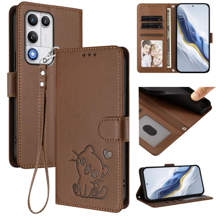 Embossed Heart Cat Leather Phone Case with Hand Strap, For ZTE nubia RedMagic 11 Air, For ZTE Blade A75 Pro / Telstra T-Elite 5G, For ZTE Blade A76 4G, For ZTE Blade A56 Pro